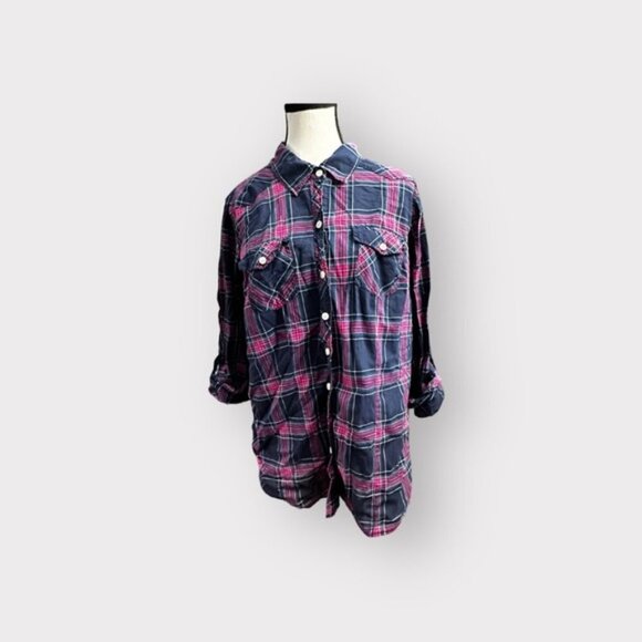 Women’s Torrid Red and Blue Plaid Camp Top 0 L Large 12 - Picture 4 of 9